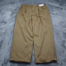 Ahmed Pants Womens 34W Khaki Pleated High Waist Relaxed Fit Casual Capri Bottoms