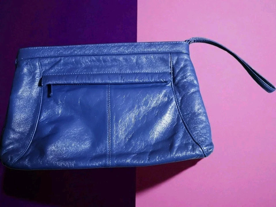 Cartera sin asas/muñequera vintage de cuero azul real Brenalini de Jonotti de los años 80 Foto 3 de 4