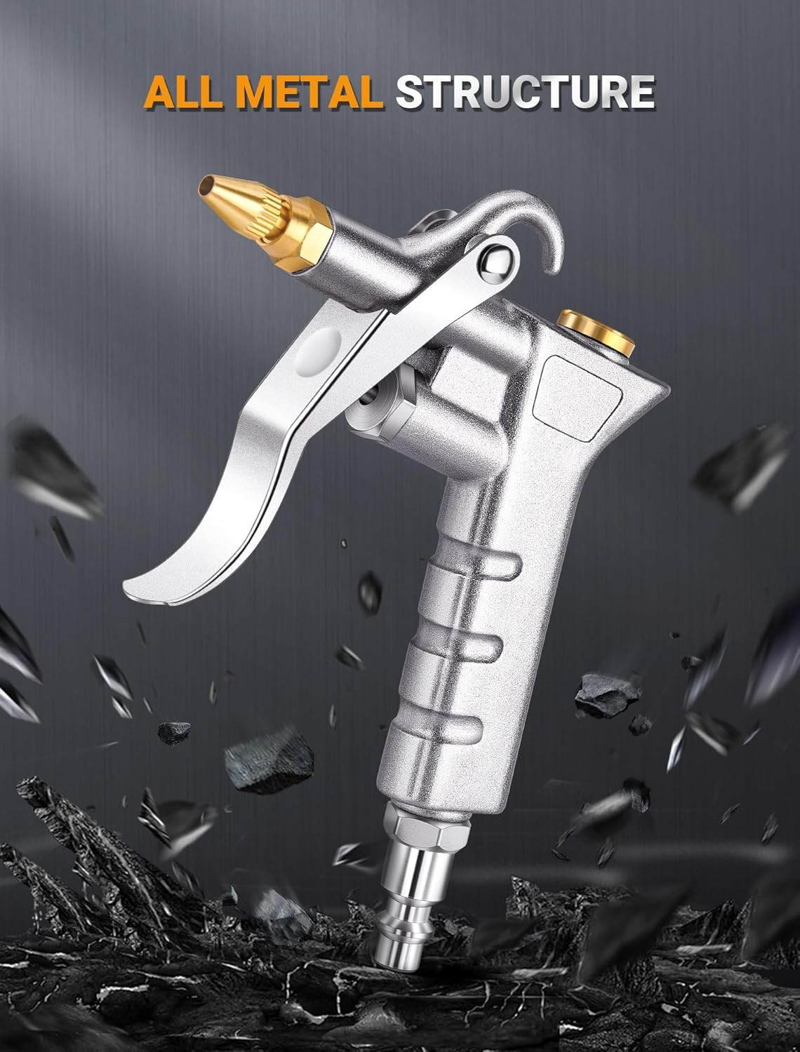 Pneumatic Air Blow Gun Brass Nozzle Steel Ext 1/4in Quick Plug Dust Removal Tool