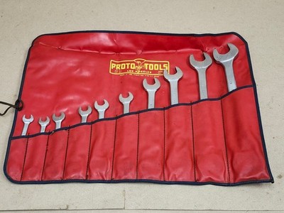 PROTO Open End Wrench Set Double Ended 10 Piece SAE with Roll-Up Pouch 3/8-1-1/8