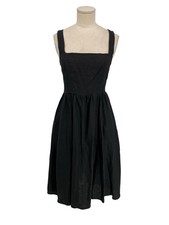 Quince European Linen Fit & Flare Midi Dress Sleeveless Black Size XS