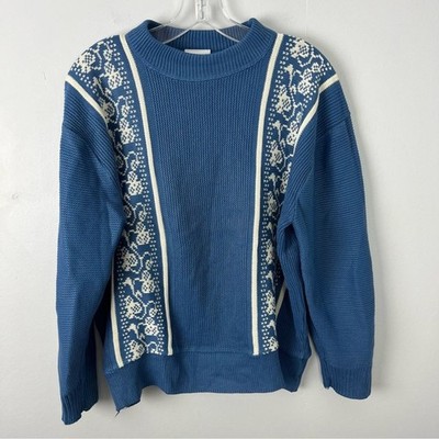 Vintage Damart Blue White Women's Knit Sweater size Large 