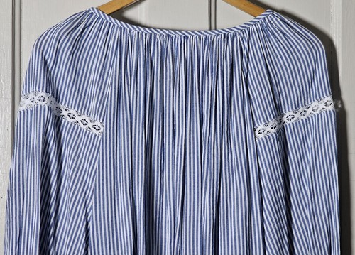 Old Navy Top Plus Size XXL Blue White Stripe Button-Up Lace Peasant Cottagecore - Picture 13 of 24