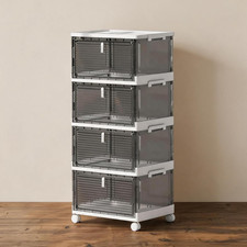 23QT Stackable Storage Bins with Lids and Wheels, 4 Tier 92QT Foldable Plastic S
