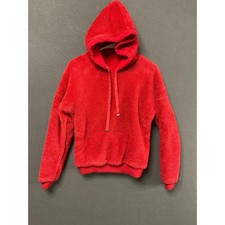 Plush Red Fleece Hoodie Sherpa Pullover Hoodi...