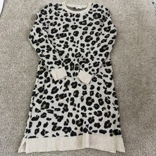 LOFT Dress Womens L Beige Leopard Print Long Sleeve Sweater Knit Knee Length