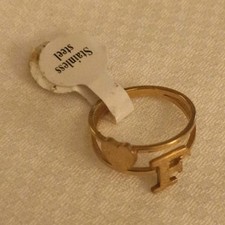 Gold Stainless Steel Ring Size 18 with Letter Design
