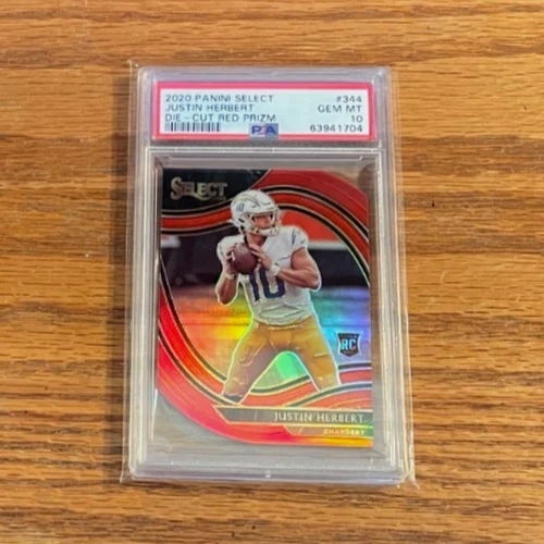 2020 Panini Select Justin Herbert #344 Field Level Die-Cut Red Prizm PSA 10 RC