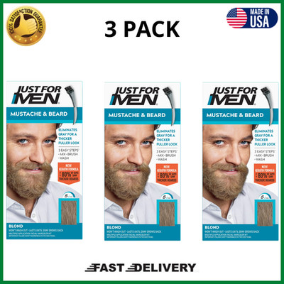 Just For Men Mustache & Beard Color M-10/15 Blond Gray Coverage, 3 Pack