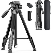 73" Camera Tripod for and Phone, Aluminum Travel 73inch, Black