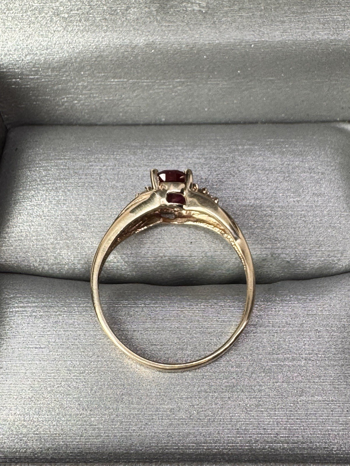 10K Solid Gold Ring Lab Created Ruby w/ Diamond A… - image 5