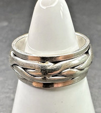 Sterling Silver .925 8.2 Gram Braided Weave Spinner/Anxiety Ring Size 6.75
