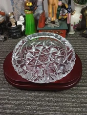 Heavy Round Crystal Clear Cut Glass Cigarette Cigar Ashtray 5.5"