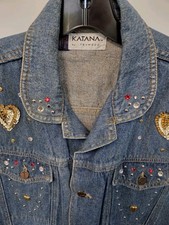 Vintage 90s Denim Vest Beaded Sequined Studed Western Womens Med