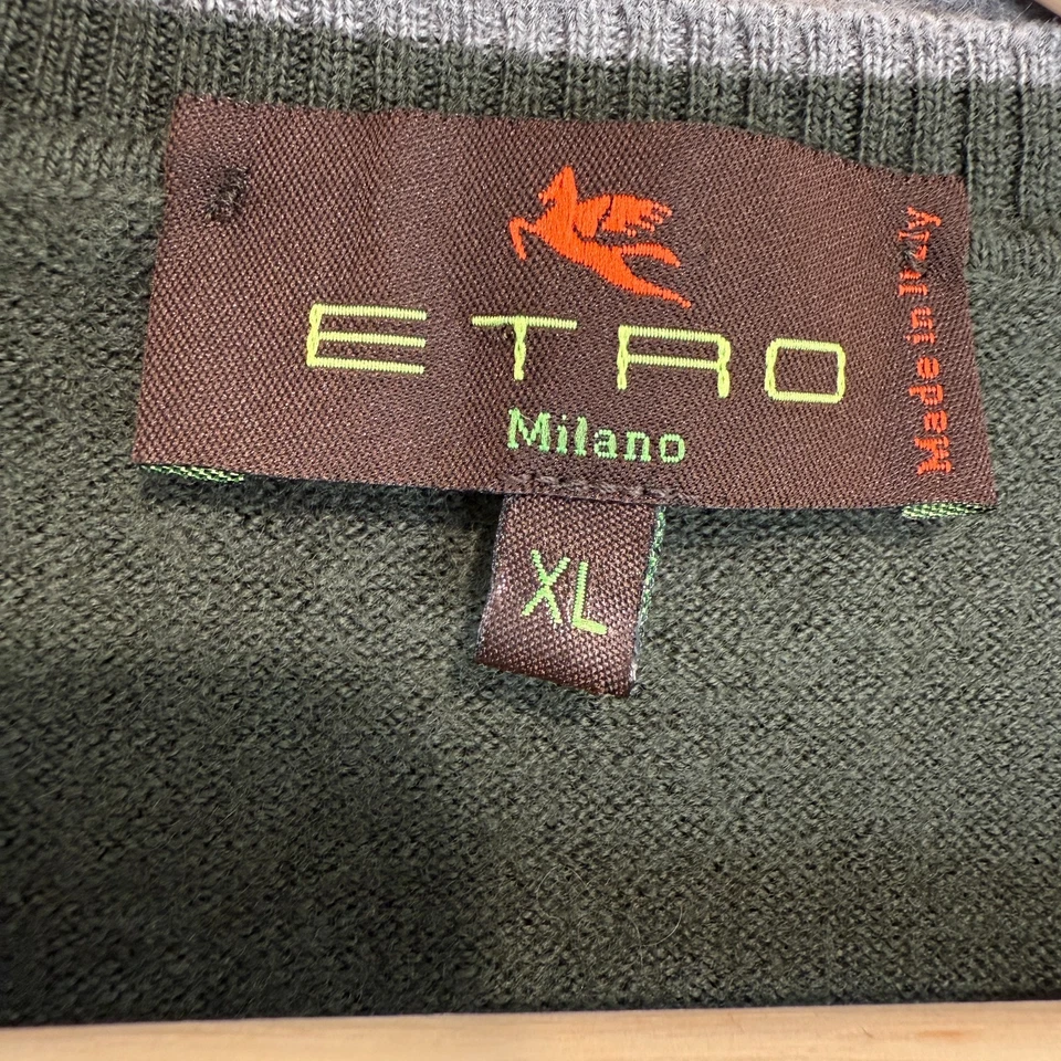 ETRO 100% Lana Suéter Chaleco Mujer XL Ventana Cuadros Rojo Verde Tejido Diseñador Foto 3 de 4