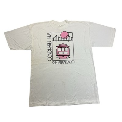 Vintage San Francisco Shirt Mens XL White Pink Cable Car Golden Gate Bridge 90s