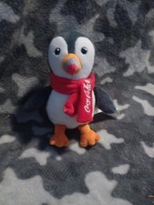 Coca-Cola Bean Bag Plush Puffin Penguin in Red Scarf W/ Logo 4In Coke Toy