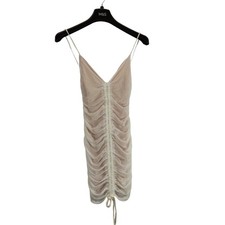 pretty little thing womens dress pink and white mesh ruched size 8 