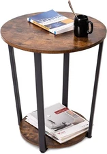 Round End Side Table with Storage Shelf for Living Room Sofa Couch End Tables...