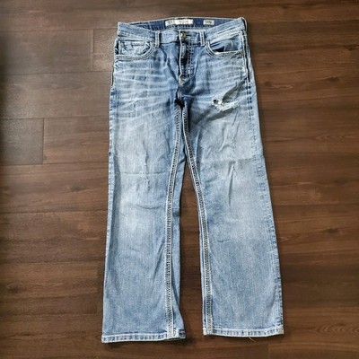 BKE Buckle Jeans 33x30 Tyler Straight Fit Bootcut Distressed Light Wash