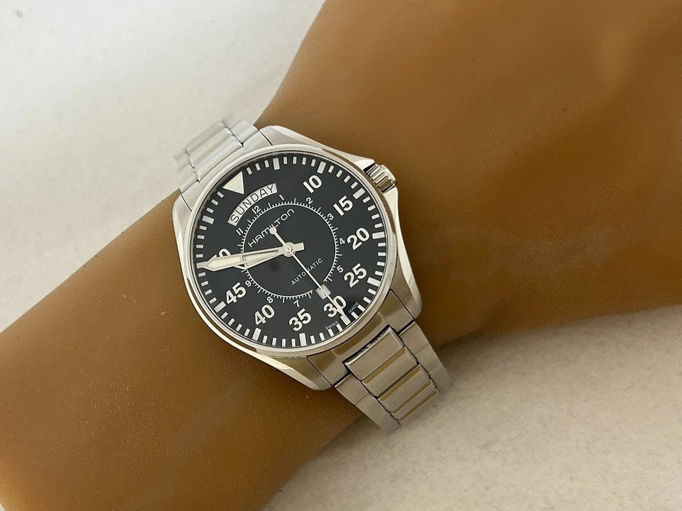 Автоматические мужские часы Hamilton Khaki Pilot день дата H64615135 отличное состояние A5049 - Изображение 2 из 4