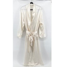 Vtg Victoria's Secret Gold Label Ivory Satin Jacquard Floral Robe Wrap M/L 80s