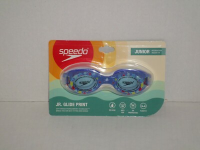 Speedo Glide Jr Print Purple Clear Junior 6-14 NEW Anti Fog UV Protection 