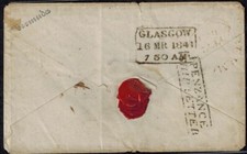 Bermuda 1841 Ship Letter w/ PM 2 BLACK on back & Boxed PENZANCE & GLASGOW RARE