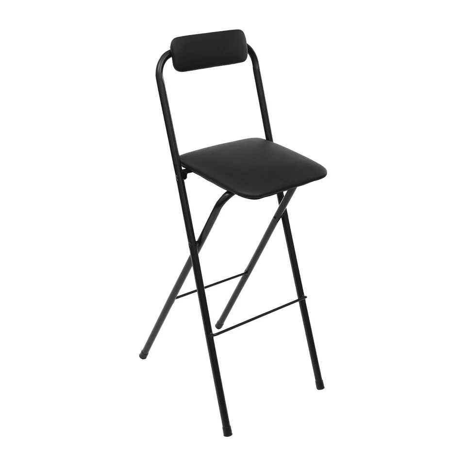 Tall Foldable Stool Chair Portable Black 70cm Folding Bar Stool with Backrest - Image 4 of 4