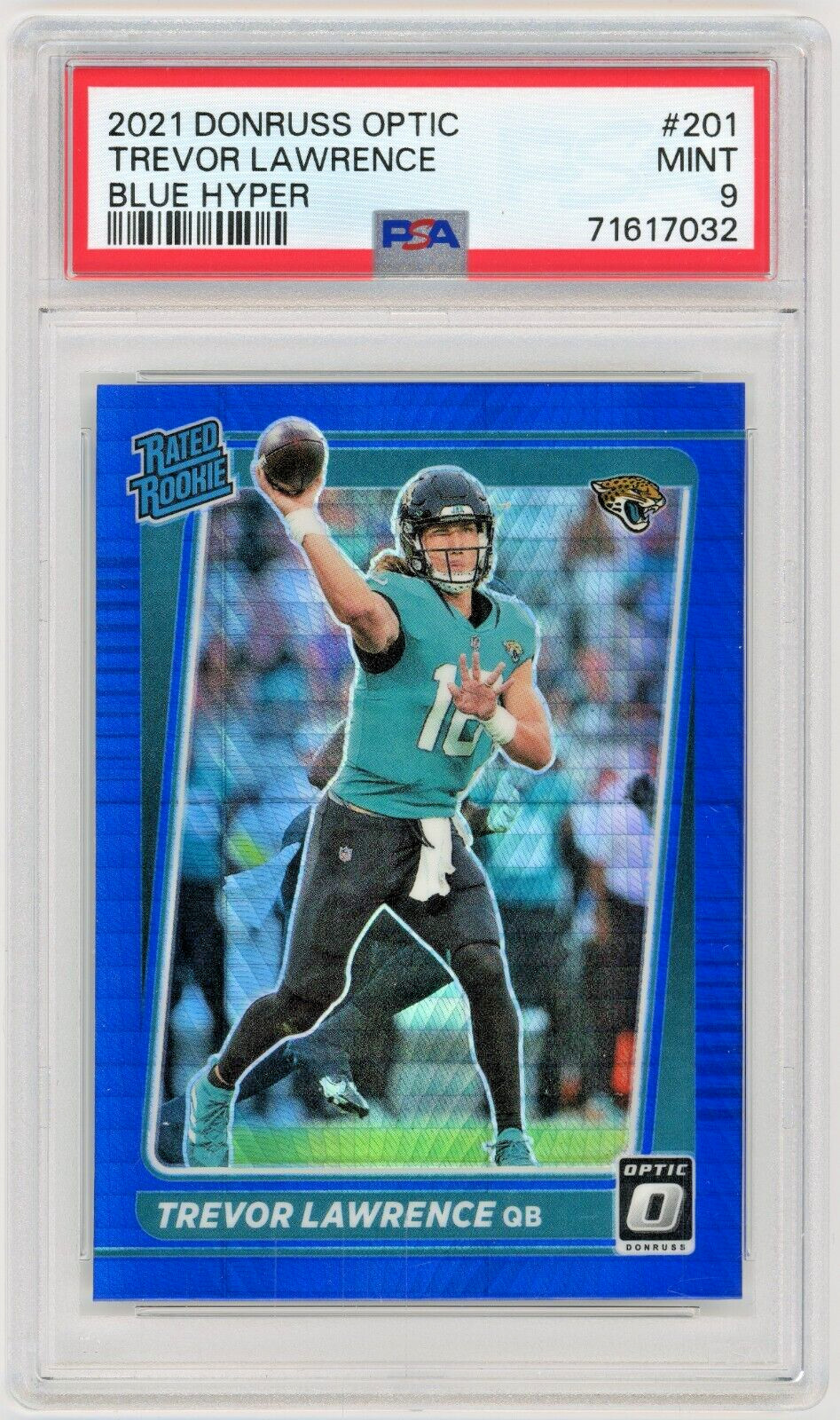 TREVOR LAWRENCE 2021 Panini Donruss Optic Blue Hyper Prizm Rc #201 PSA 9