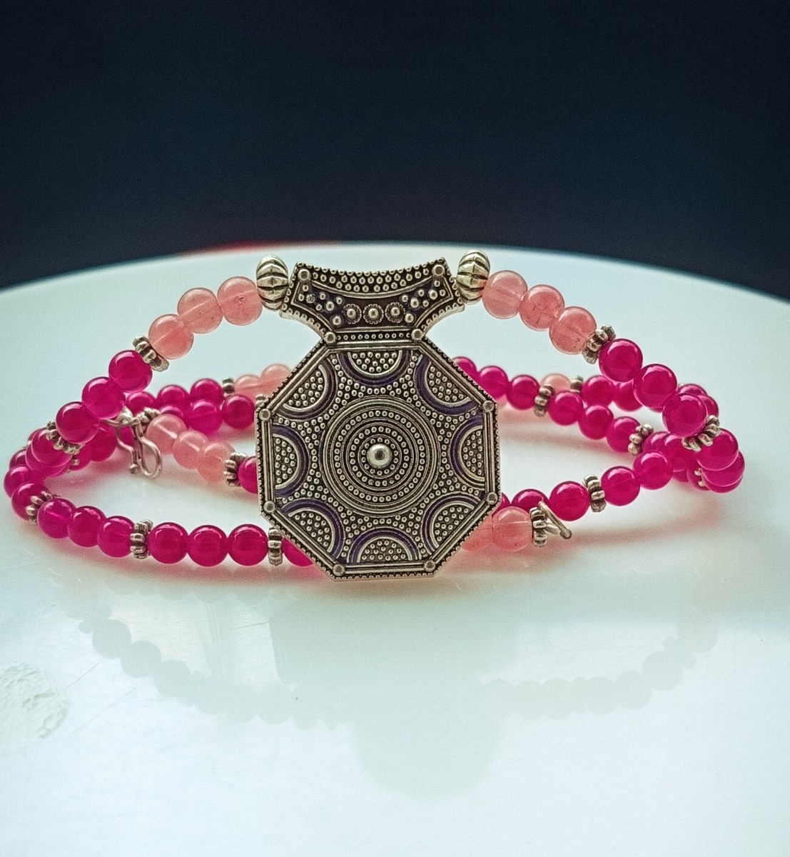 Women's Traditional Jewelry Necklace/pendant Pink and Blue Beads