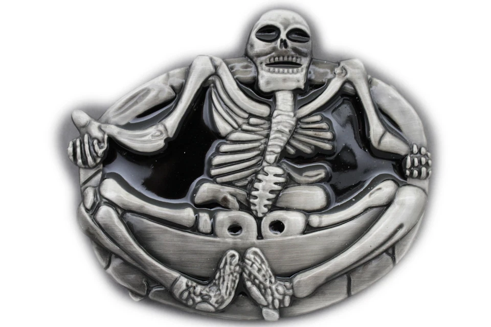 Uomo Donna Argento Cintura Fibbia Teschio Scheletro Big Yoga Ossa Body Halloween - Immagine 4 di 4