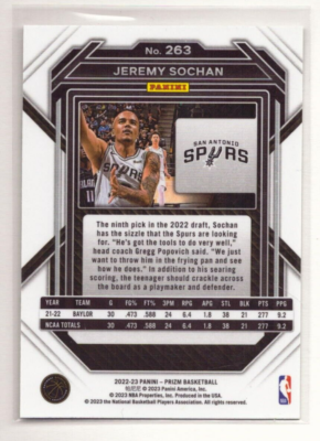 ✩.*˚RC✩.*˚ 2022-23 Panini Prizm - #263 Jeremy Sochan (RC) | eBay