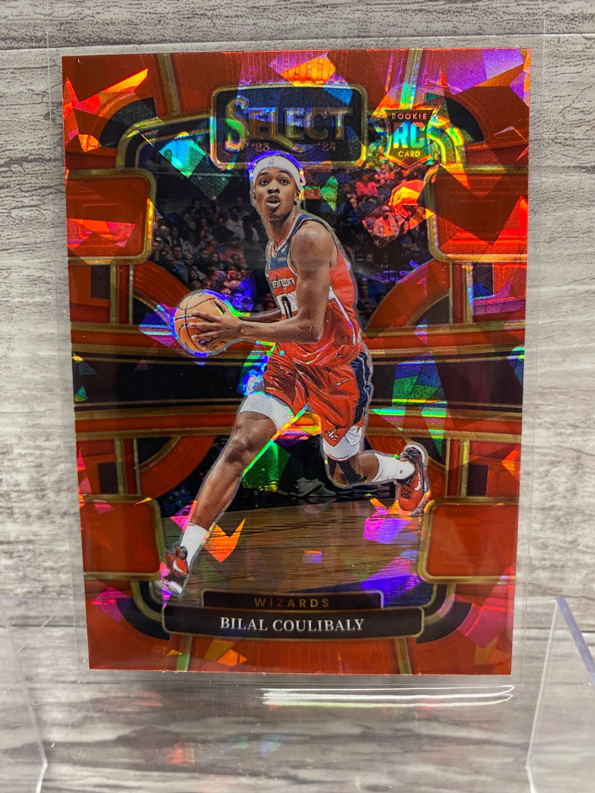 2023-24 Panini Select #97 Bilal Coulibaly Cracked Ice Red Prizm Wizards RC