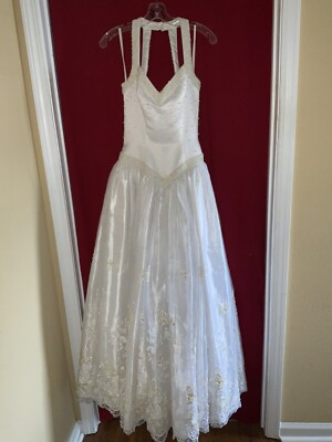 NWT Michelangelo Pearl Beaded Halter Style Wedding Dress Gown No Train