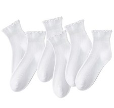 6 Pairs White Ruffle Socks for Women Girl Frilly Socks Women Lettuce Edge Ank...