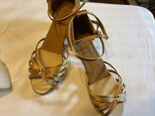 Dance Latin Tan Satin Shoes Crystals Size 8 M Heel 1,5"