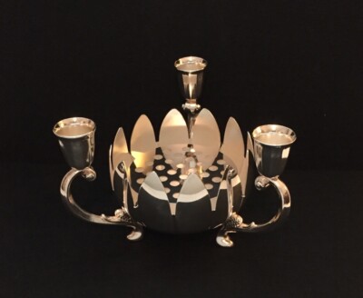 Flower Frog W/ 3 Candle Holders Silver Plate F. B. R. Italy E. P. Brass 
