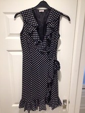 toupy paris dress eu 38 uk 12 wrap blue white polka dots lined frilled edges