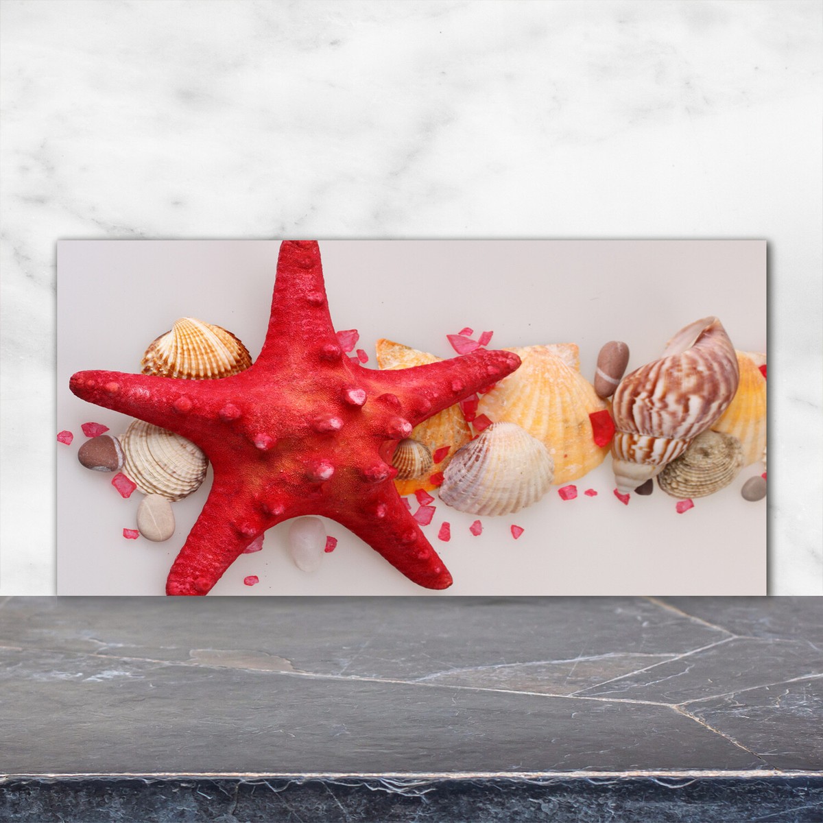Panneau Mural Cuisine Sur Verre Tulup - 100x50cm - Motif Coquillages Sur Bois