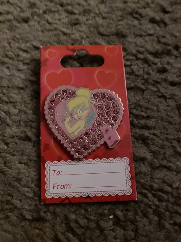 Disney Tinkerbell Vintage Valentines Day Heart Lock Rhinestone Jeweled Pin 2007