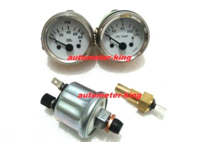 2'' / 52mm Electrical Oil Pressure and Oil Temp Gauge with senders - White chrome