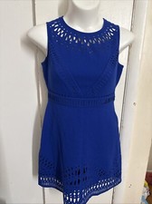 Eliza J Cobalt Blue Laser Cut Out Crepe Sheath Fit & Flare Dress Size 10