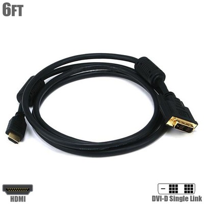 6FT HDMI Male to DVI-D Single Link Male Cable Ferrite Cores PC Monitor Projector