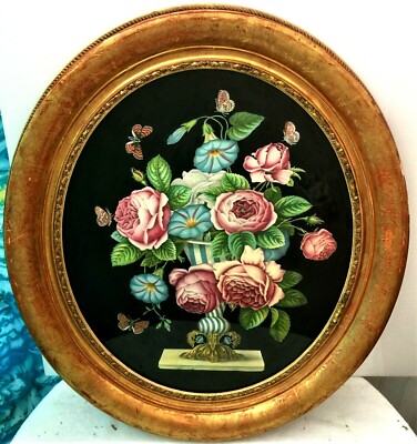 Vintage Art Roses gilded Oval Frame  Layered with depth Print oval framed  