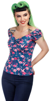 Collectif DOLORES Tropical FLAMINGO FLOCK Vintage Gypsy Bluse