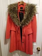 Anthropologie Plenty By Tracy Reese Women Orange Faux Fur Coat Sz. 0p