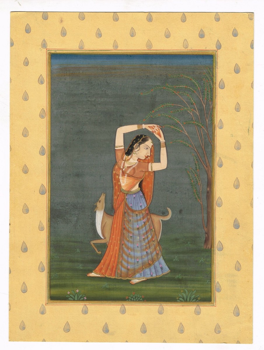 Handmade Rajasthani Miniature Painting Of Indian Ragini Lady 