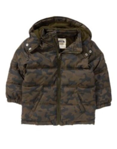 GYMBOREE BIKE BRIGADE GREEN CAMOUFLAGE DOWN PUFFER  HOODED JACKET 4 5 6 NWT - Picture 1 of 1