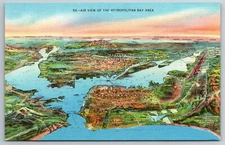 Vintage Postcard CA Metropolitan Bay Area Aerial View Linen ~11957